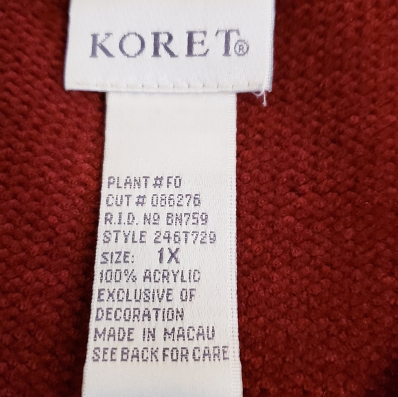 Koret Women Sweater Vest Size 1X Deep Red Rust Chenille Floral stitching edge - Picture 3 of 9